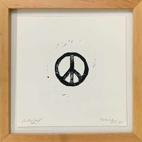 Christine Bayer, »Ein Stückchen Frieden«, gerahmt 25x25 cm, Linoldruck, Auflage 20, €88,–